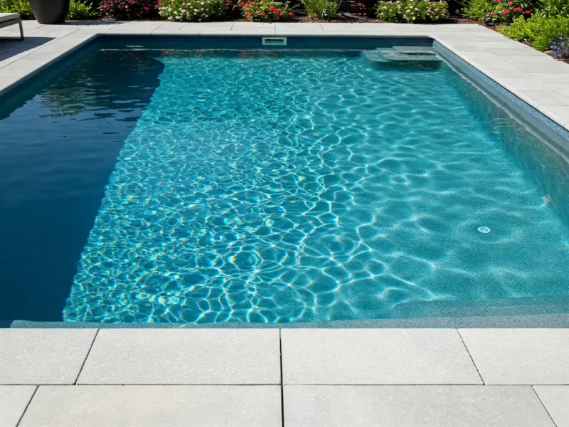 Fiberglass pool built in residential yard