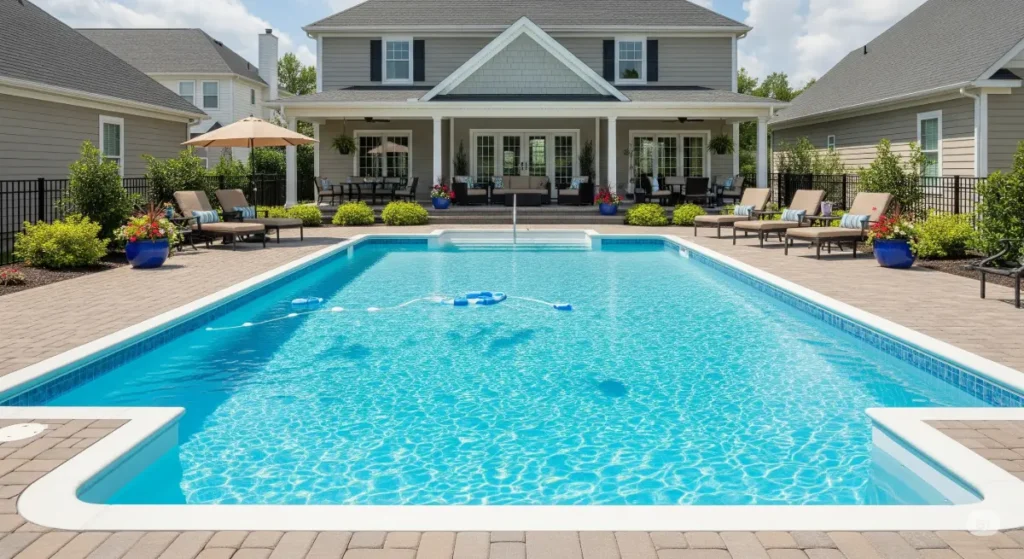 Fiberglass pool investment. Shows a luxurious fiberglass pool.